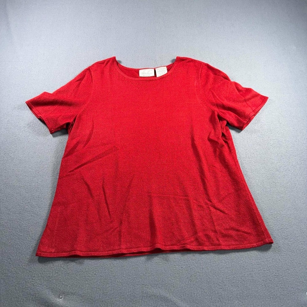 Kathie Lee Woman‎ Red Textured Knit Sweater Top Short Sleeve Womens 14W/16W